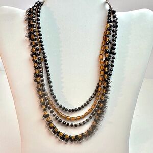 ANTHROPOLOGIE 4 Strand Amber & Onyx Necklace